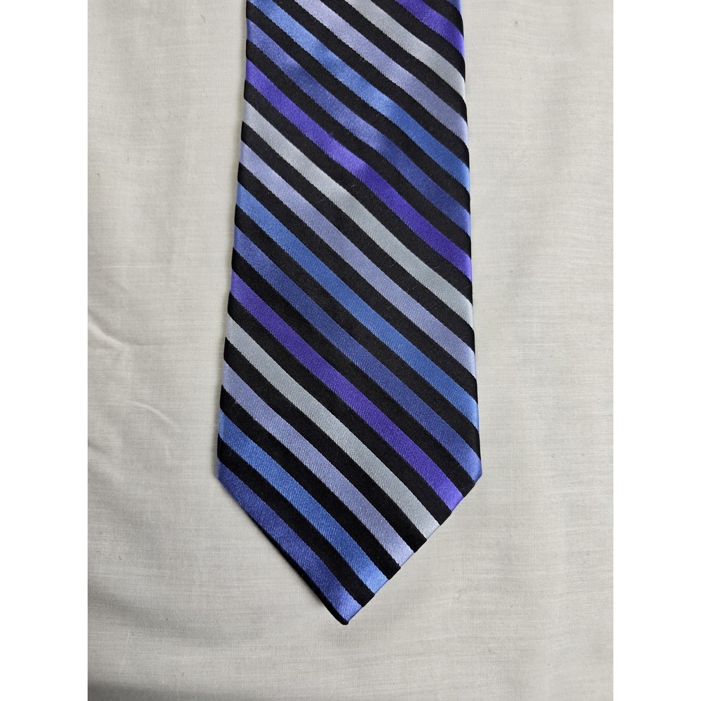 Ted Baker Tie Mens Blue Purple Black Stripe 100% Silk Hand Tailored USA